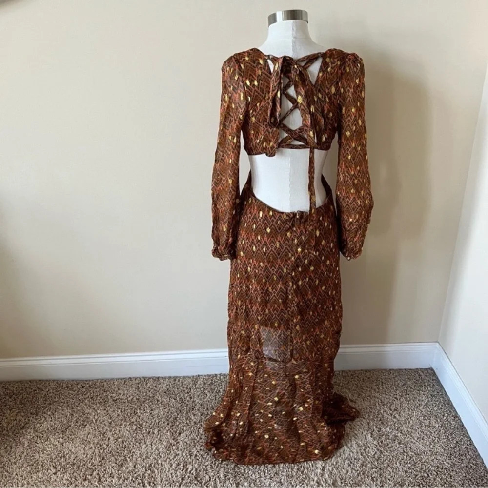 New! Ollari x free people Elana metallic chiffon lace up dress 33261 - Picture 5 of 15